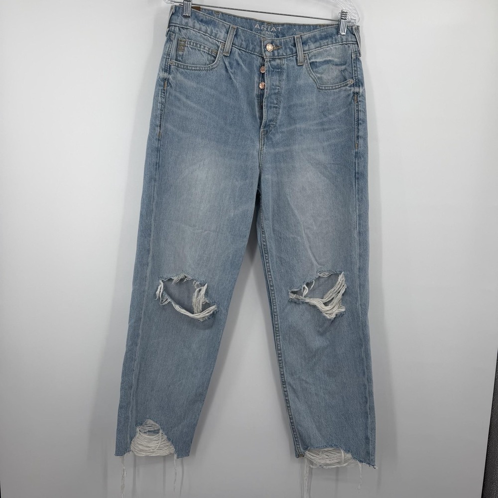 Ariat Jeans Womens 10 Blue Light Wash Tomboy Straight Relaxed Distressed High